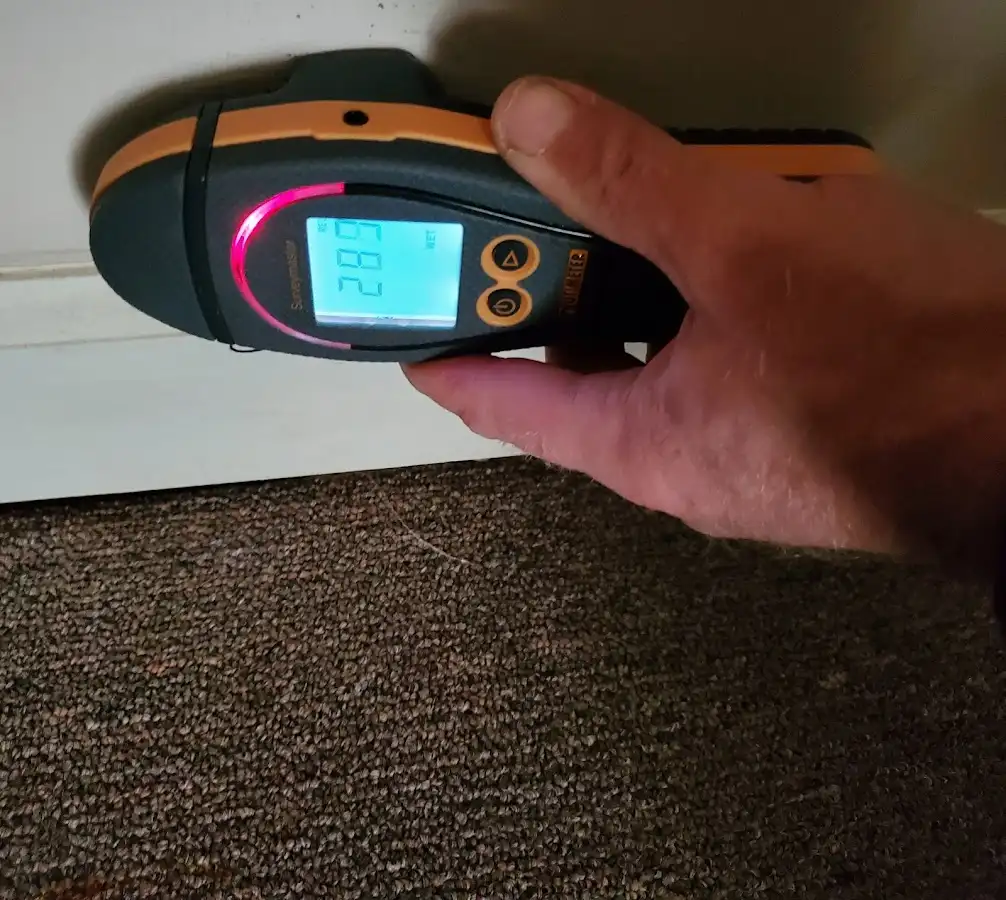 Moisture detection at baseboard during Storm Damage Restoration in Calabasas